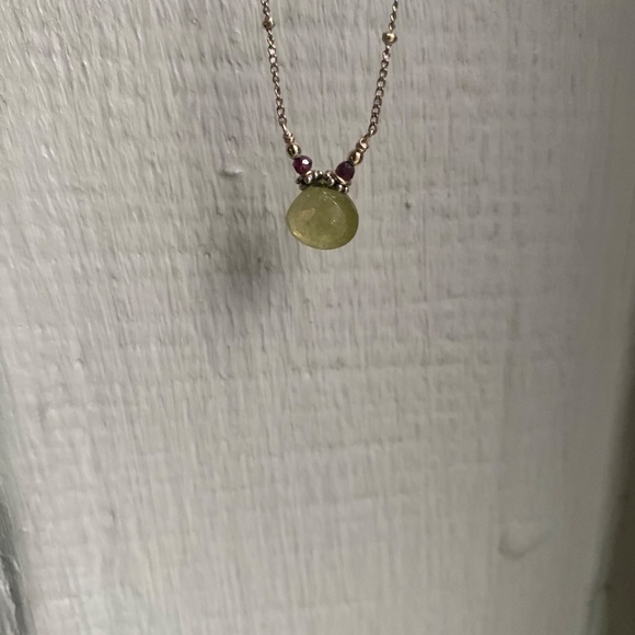 Peridot & Garnet Gold Pendant Necklace 17" - Picture 10 of 11